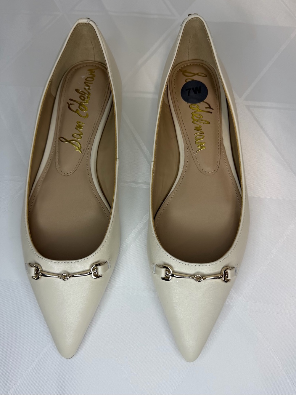 Sam Edelman Women’s Nori Ballet Leather Flats US 7 W Ivory Cream NWOB
